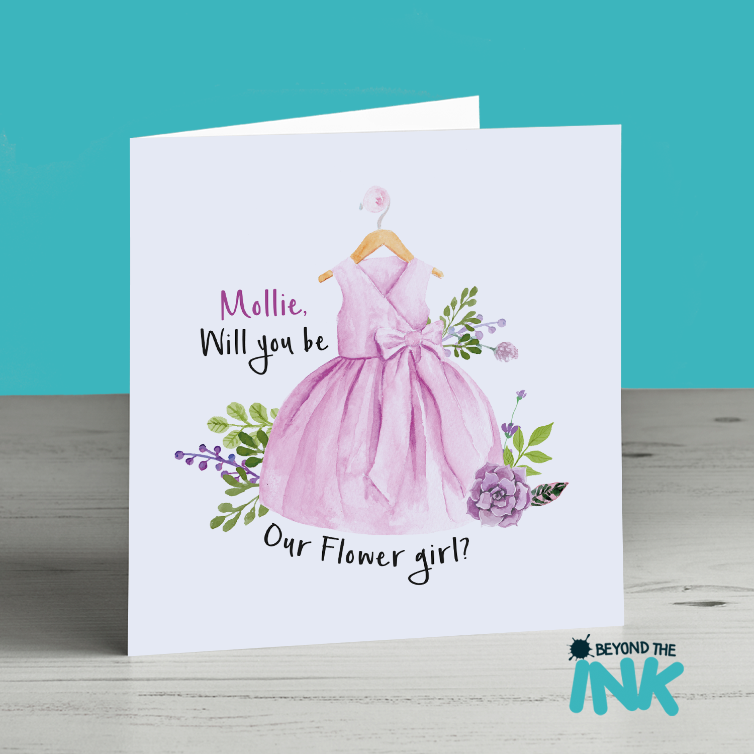 *Name* Will You Be Our/My Flower Girl? Card (Purple Dress) | Beyond The Ink